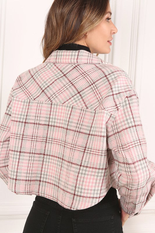 Pink Plaid Crop Jacket