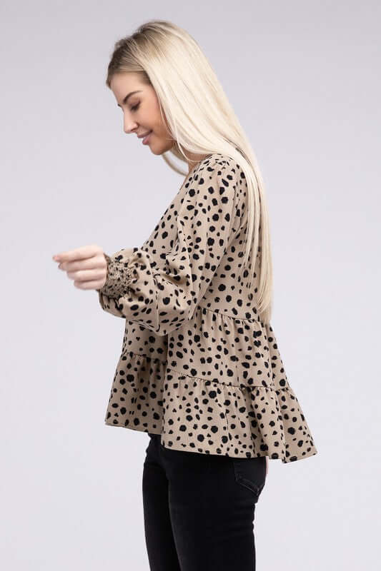 Leopard Print Ruffle Hem Long Sleeve Blouse, Nuvi Apparel, $ 35.95