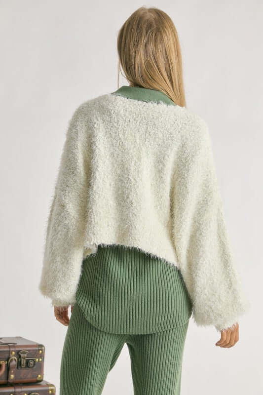 Cream White V Neck Cozy Cardigan