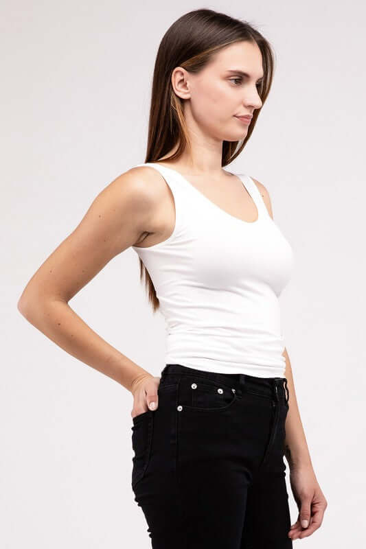 Front & Back 2-Way V-Neck Seamless Tank, ZENANA, $ 17.95