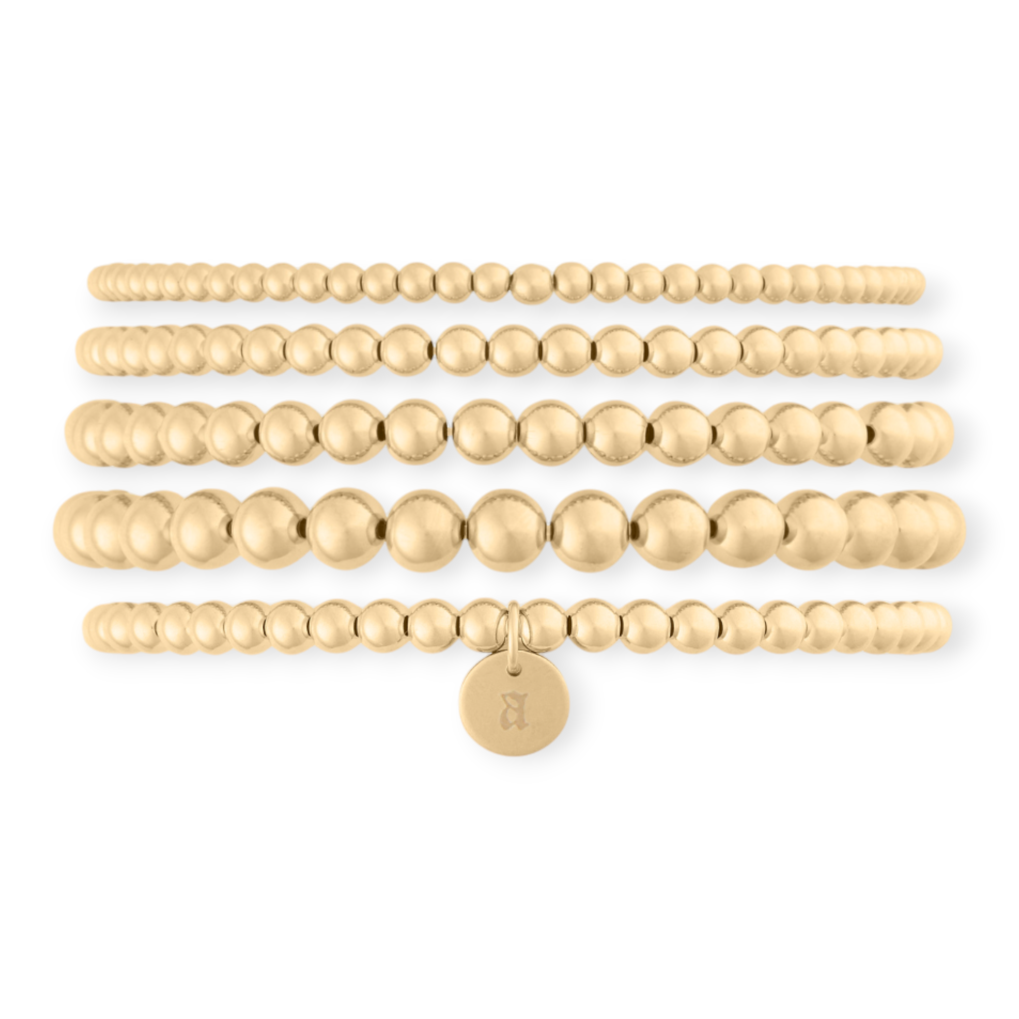 Old English Initial Juno Five Bracelet Stack | 14K Gold Filled, Bracelets, $ 336.00, A Moment Of Now™