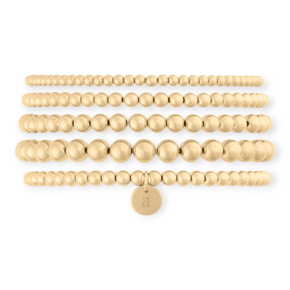 Old English Initial Juno Five Bracelet Stack | 14K Gold Filled, Bracelets, $ 336.00, A Moment Of Now™