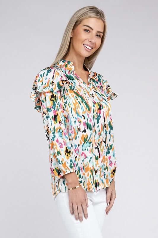 Multicolor Print Ruffle Blouse, Nuvi Apparel, $ 45.95