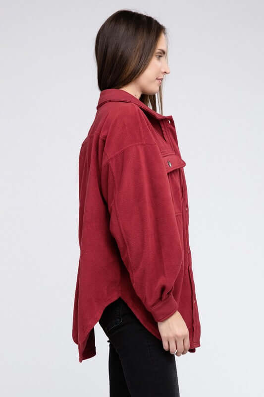 Fleece Buttoned Down Oversized Jacket Shacket