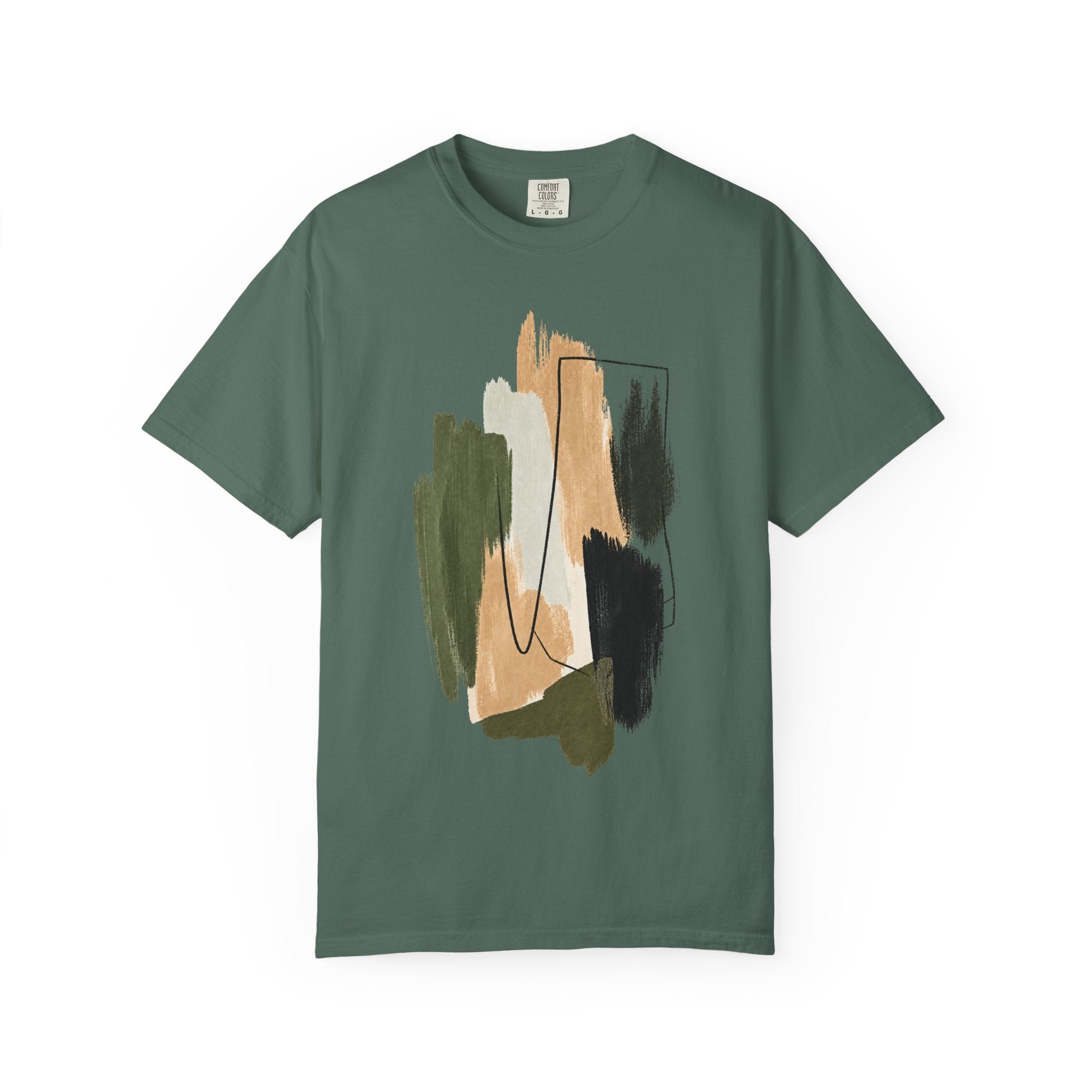 Abstract Brushstroke T-Shirt | Olive, Tan & Black Minimal Art Tee