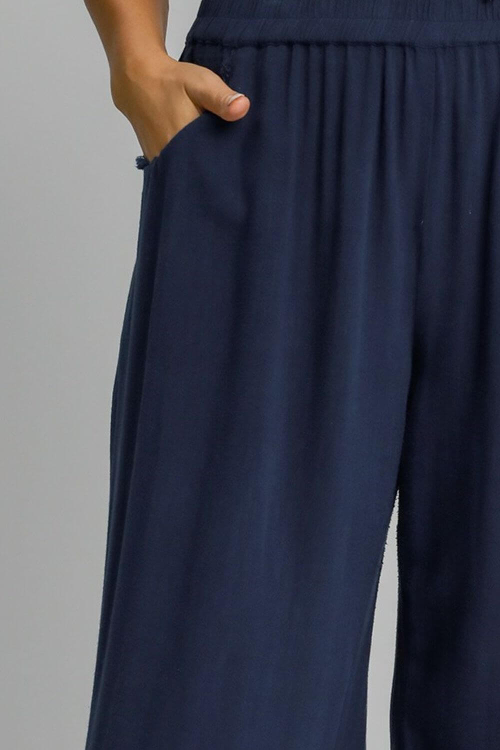 Plus Size Dark Blue Linen Blend Wide Leg Pants, Pants, $ 55.00, A Moment Of Now™