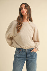 Taupe Round Neck Letter Embroidery Crop Sweatshirt