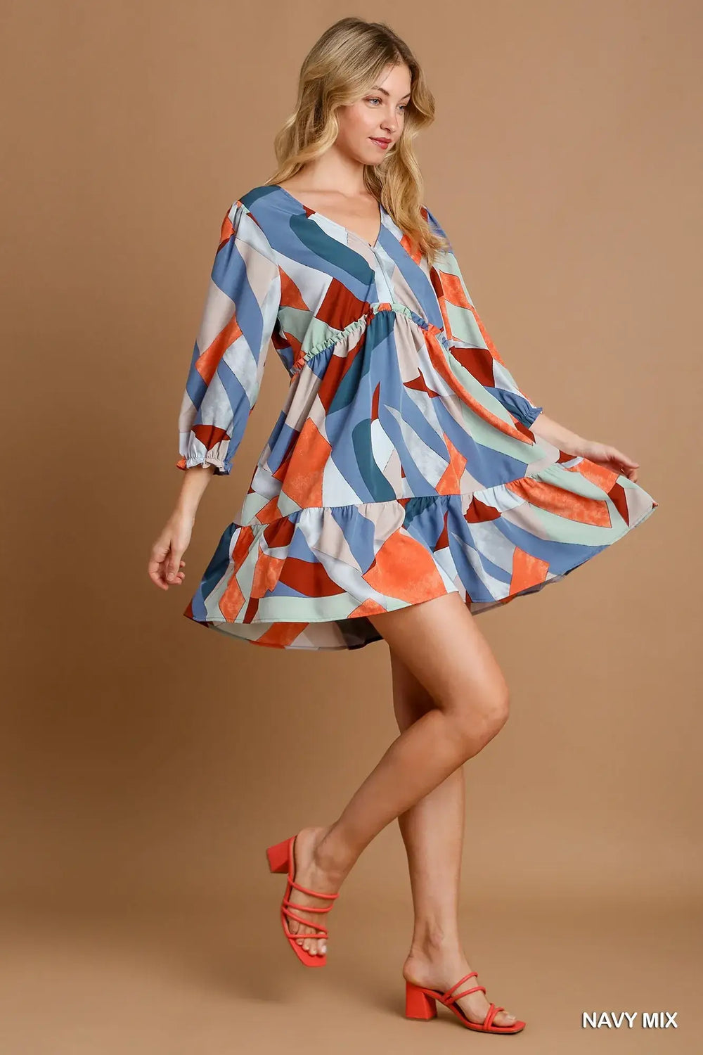 Navy Mix Abstract V-Neck Tiered Printed Dress, Dresses, $ 54.00, A Moment Of Now™