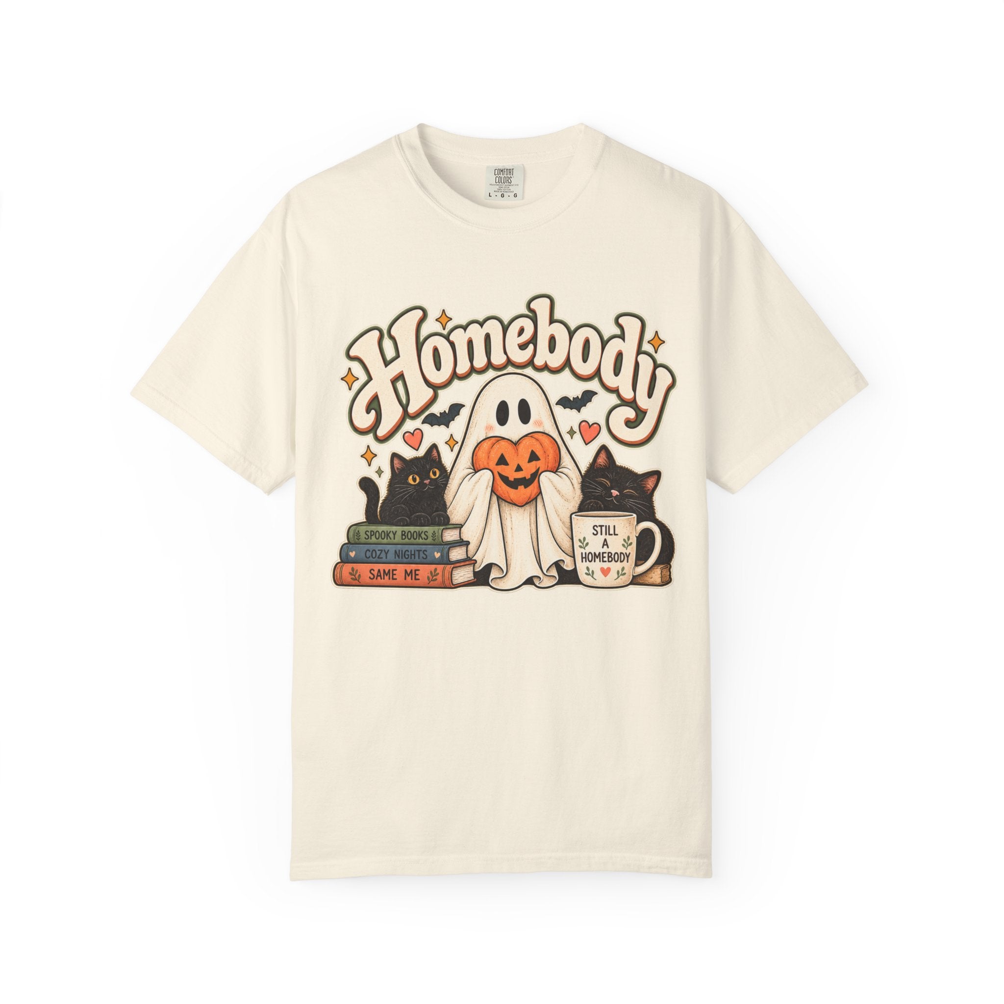 Homebody Halloween T-Shirt — Ghost, Cats & Pumpkin Comfort Colors® Tee