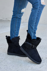 Black Plush Thermal Flat Short Boots