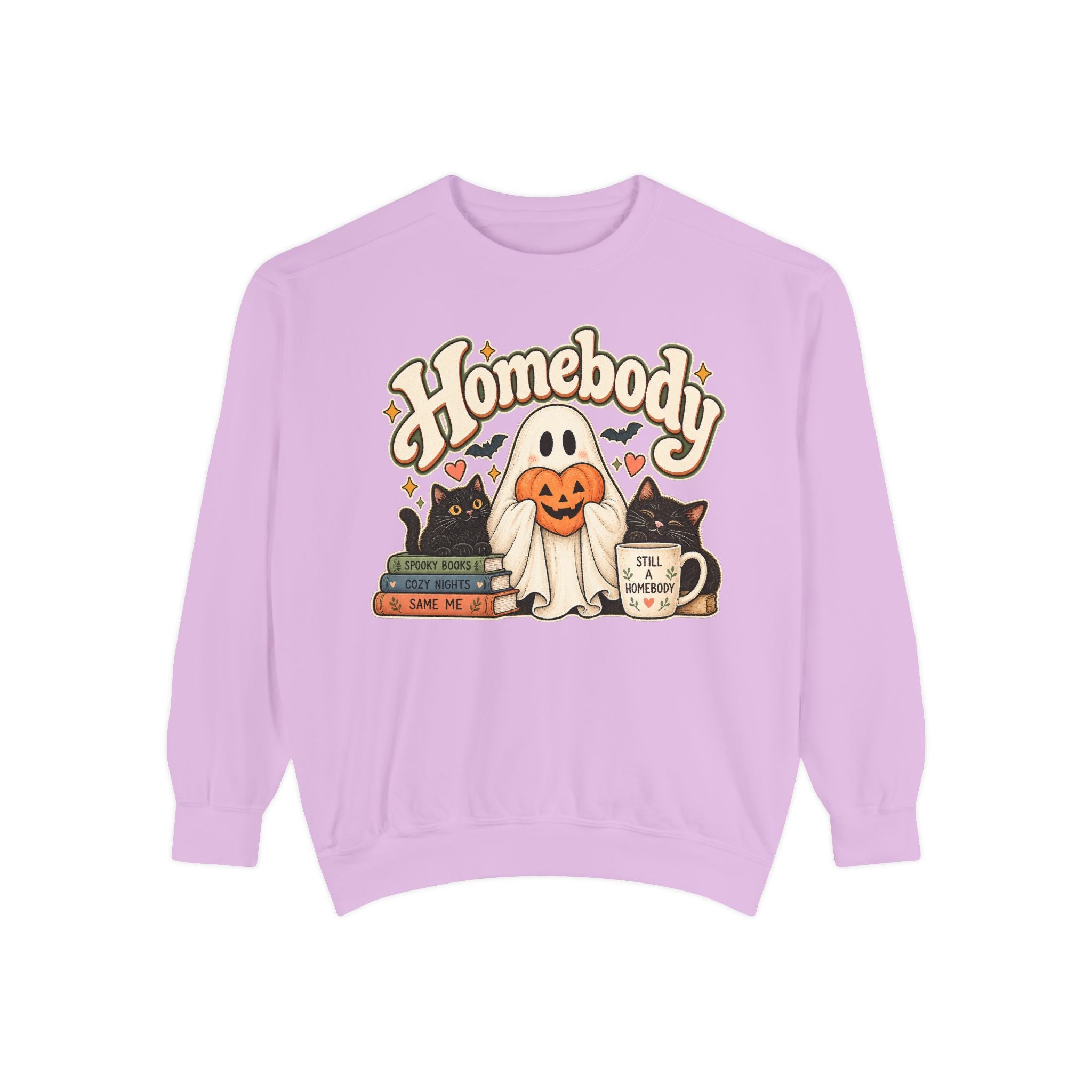 Homebody Sweatshirt — Cozy Halloween Ghost, Books & Pumpkin Mug Graphic - sweatshirt product image 17