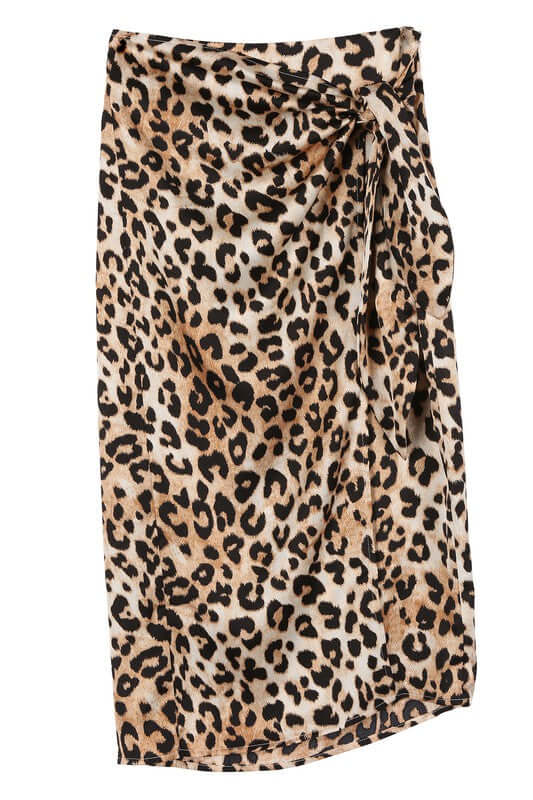 Brown Satin Leopard Tie Skirt, Lilou, $ 30.95