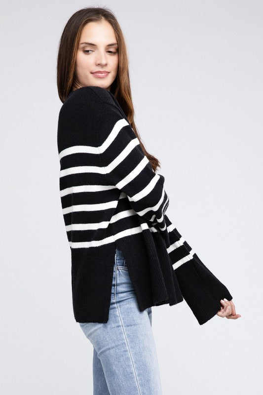 Shop Women's Ribbed Hem Stripe Sweater In Black / Brown| Shop Boutique, Sweaters, USA Boutique