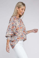 Floral Print Mock Neck Raglan Sleeve Blouse, Nuvi Apparel, $ 41.95