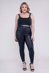 Women's Black Plus Size High Rise Faux Leather Leggings Pants, ZENANA, $ 41.95