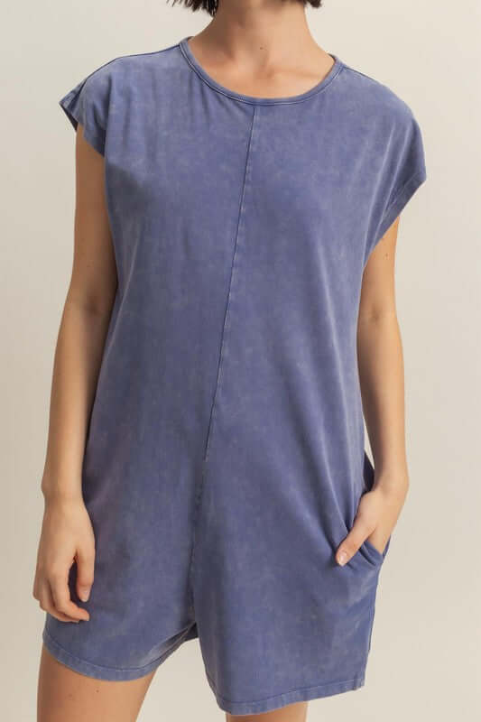 Dusty Blue Cap Sleeve Breezy Romper for Summer, Rompers, $ 44.00, A Moment Of Now™