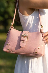 Studded Saffiano Buckle Strap Shoulder Bag | Boutique In USA, Shoulder Bags, $ 33.00, A Moment Of Now™
