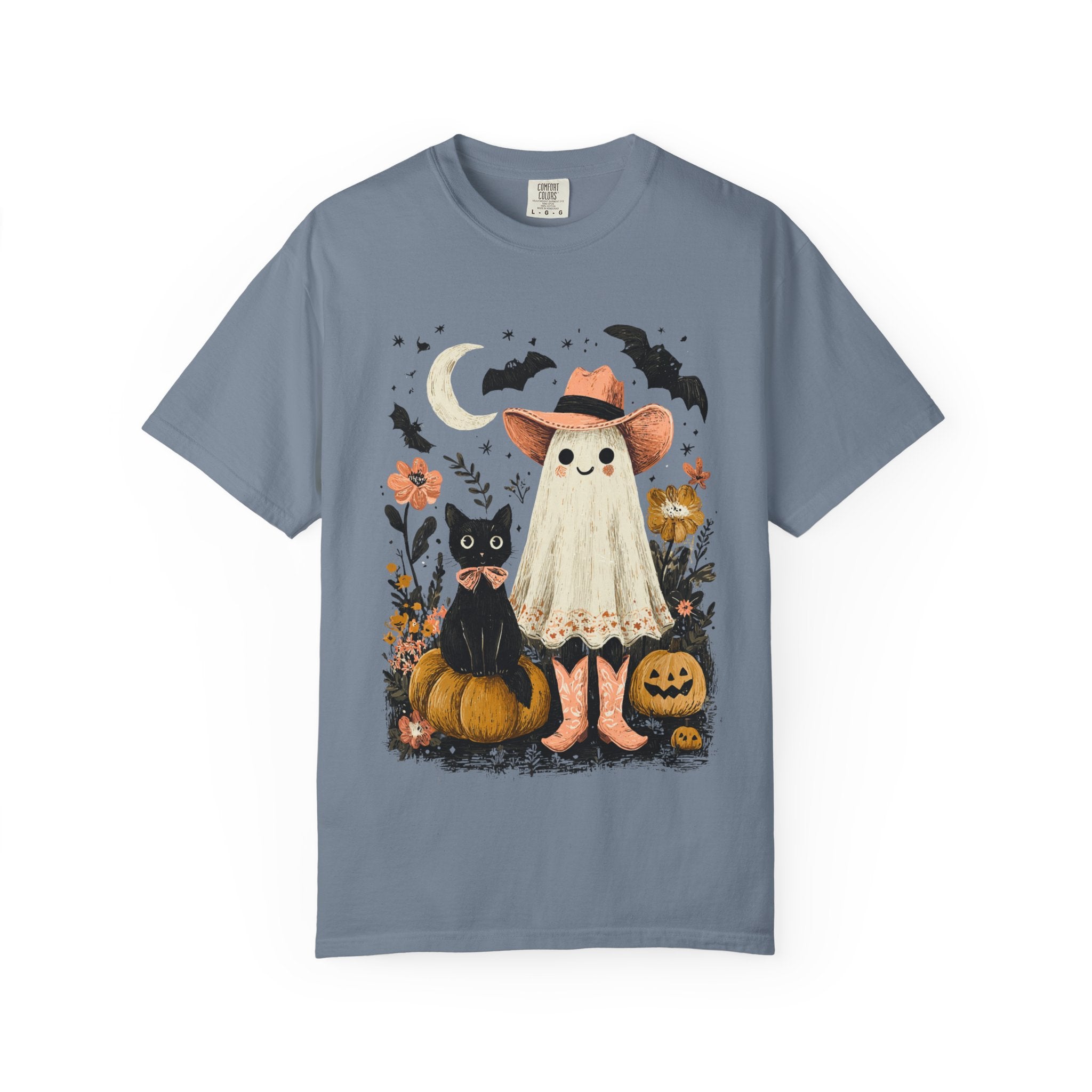 Halloween Ghost Costume T-Shirt — Cute Pumpkin, Black Cat & Bat Graphic Tee - t-shirt product image 9