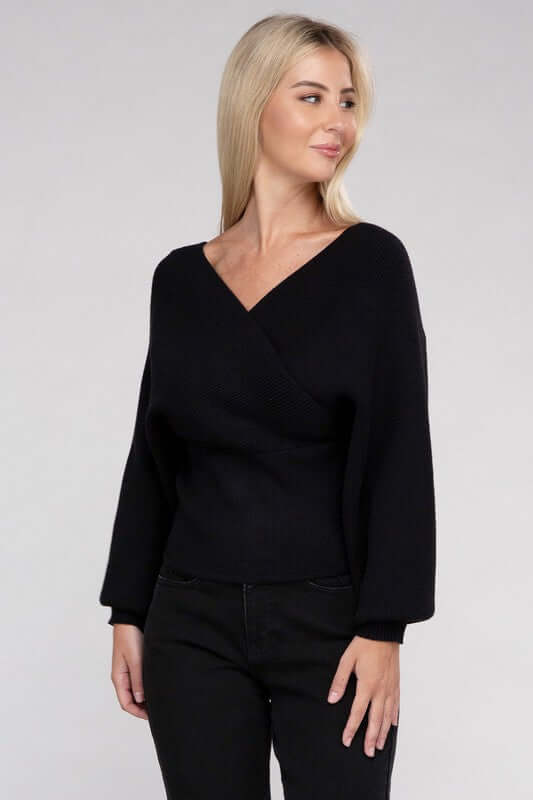 Viscose Cross Wrap Pullover Sweater, ZENANA, $ 41.95