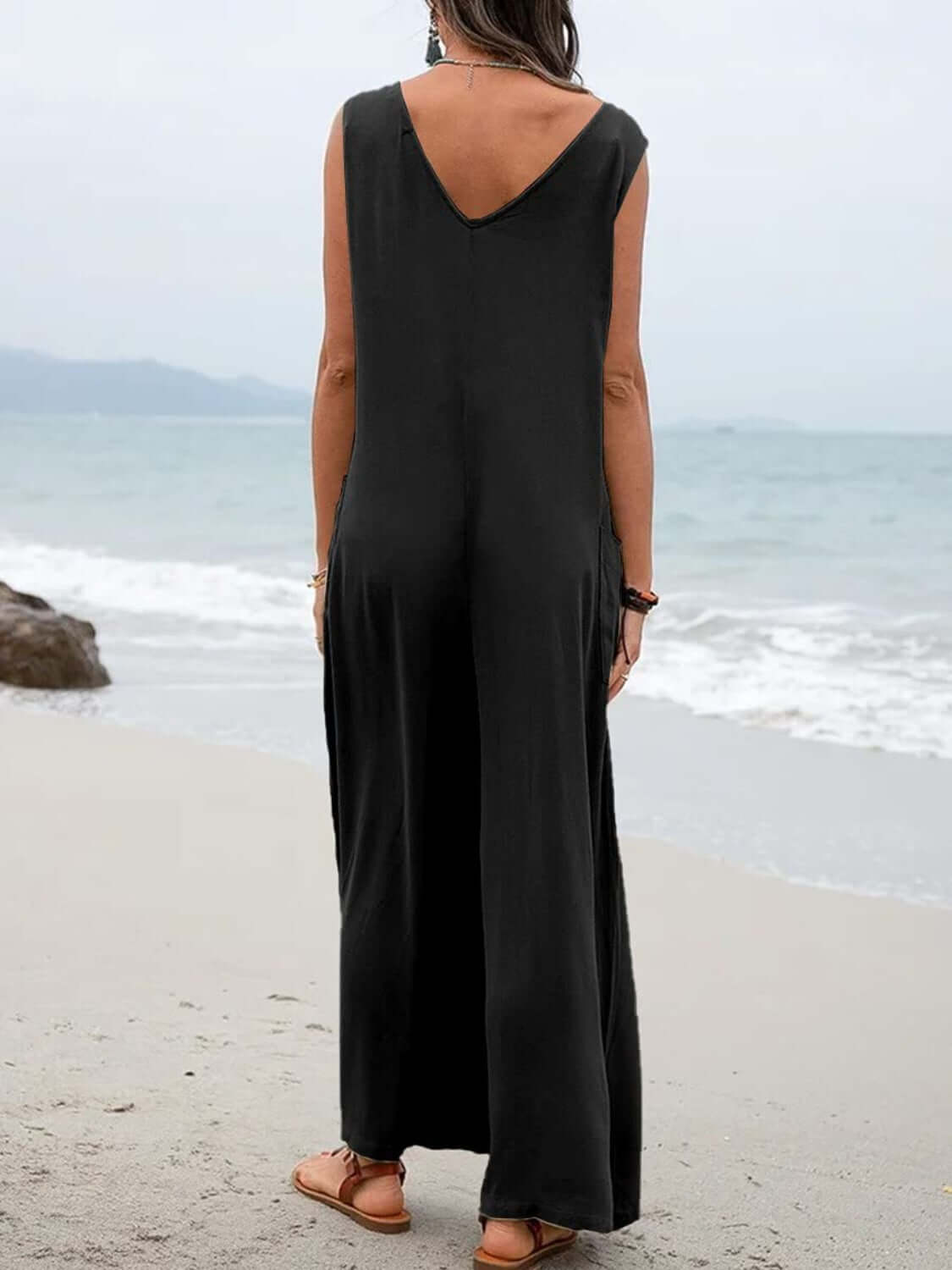 Wide Strap Jumpsuit with Pockets