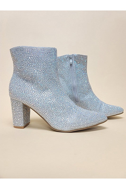 Sparkly Silver Rhinestone Point Toe Ankle Boots | Boutique Shoes Ankle Boots A Moment Of Now Women’s Boutique Clothing Online Lifestyle Store