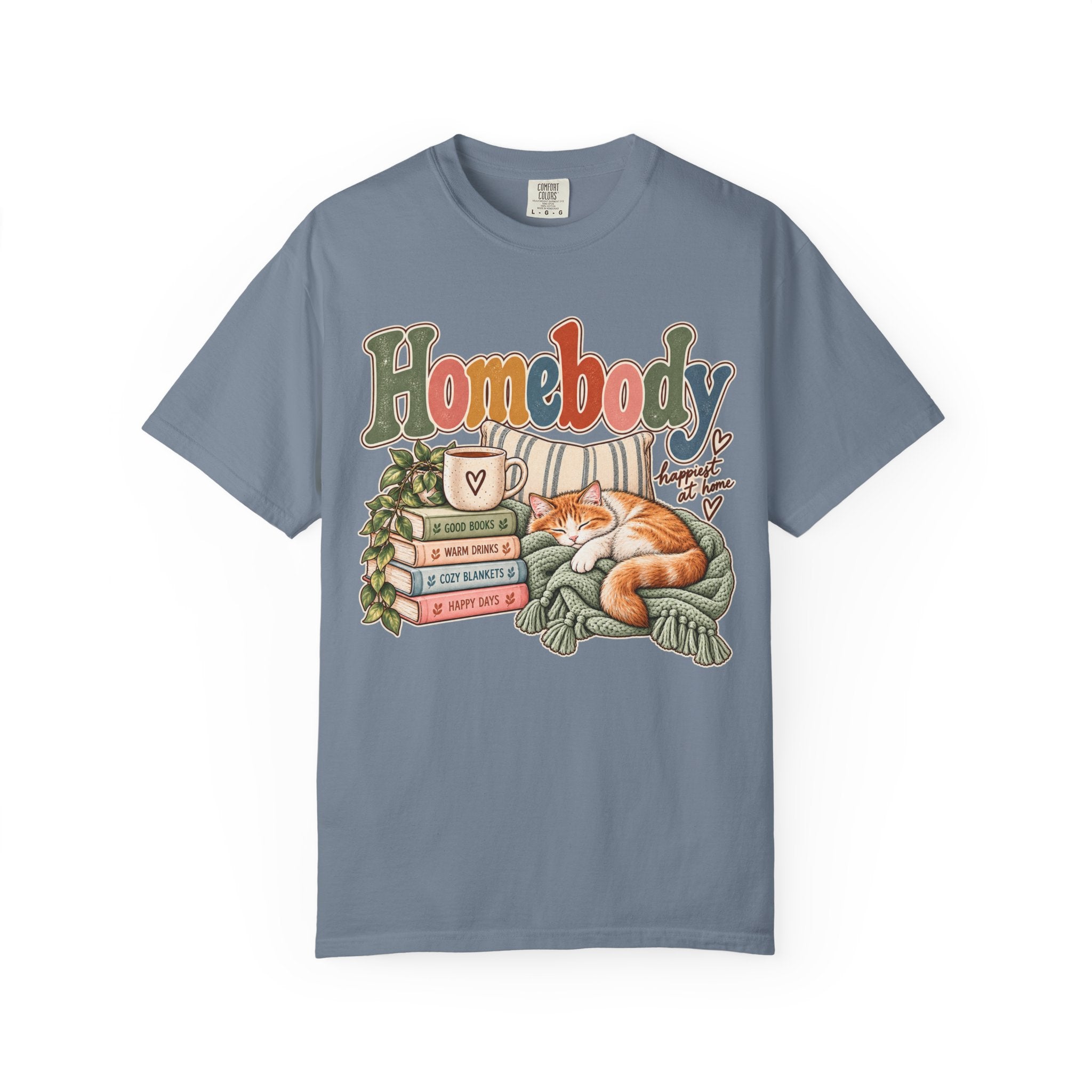Homebody T-Shirt — Cozy Cat, Books & Coffee Comfort Colors® Tee