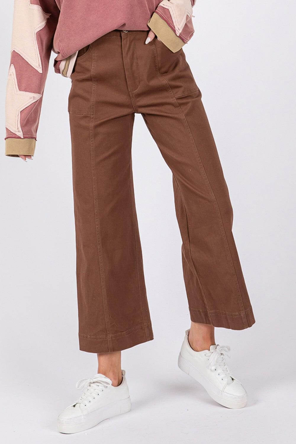 Mocha Brown Comfy Wide Leg Cropped Pants - Stylish Comfort, Pants, $ 64.00, A Moment Of Now™