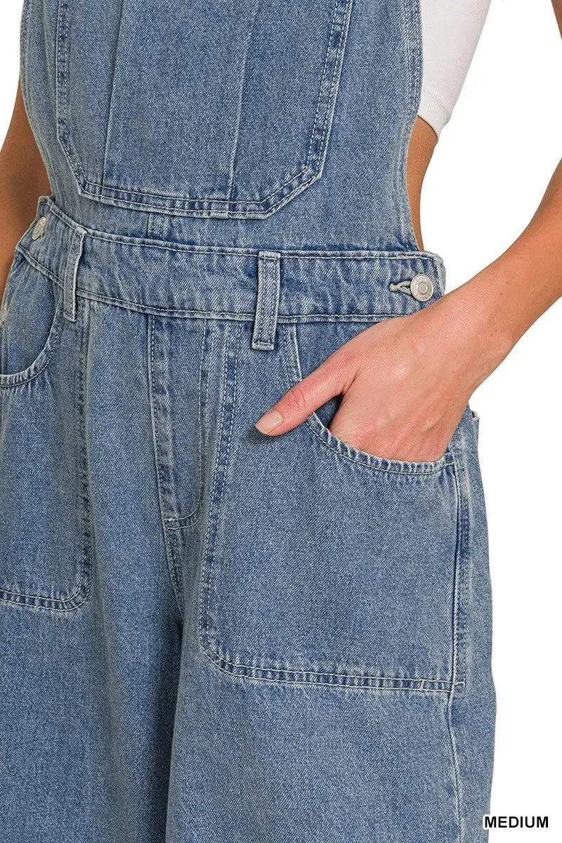 Stylish Denim Medium Washed Wide Leg Overalls, Overalls, $ 59.00, A Moment Of Now™