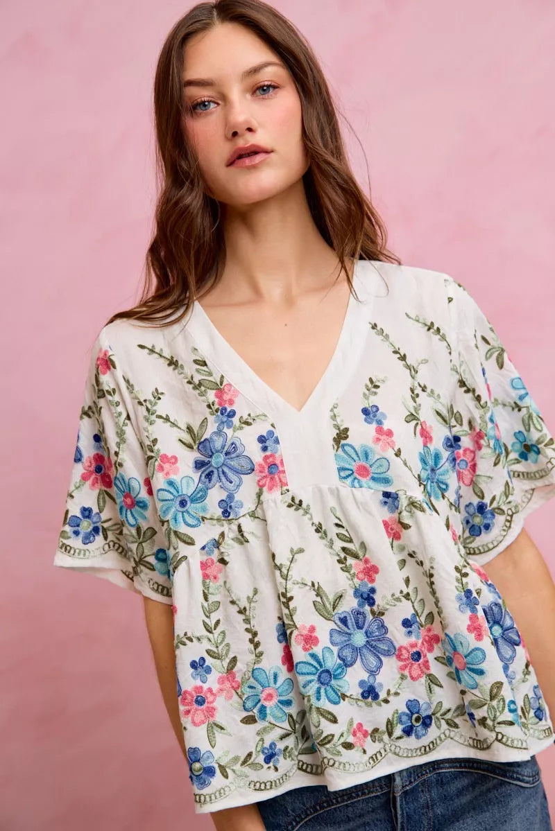 Floral Embroidered Baby Doll Blouse Top | Boutique In USA, Blouses, $ 49.00, A Moment Of Now™