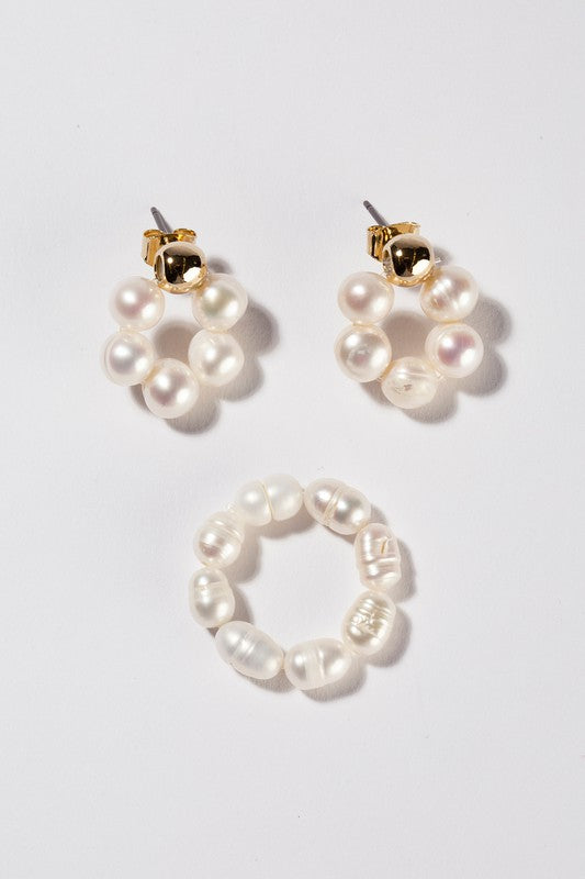 Shop Natural Pearl Ring & Earrings Set For Women | Boutique Fashion Jewelry, jewelry Sets, USA Boutique