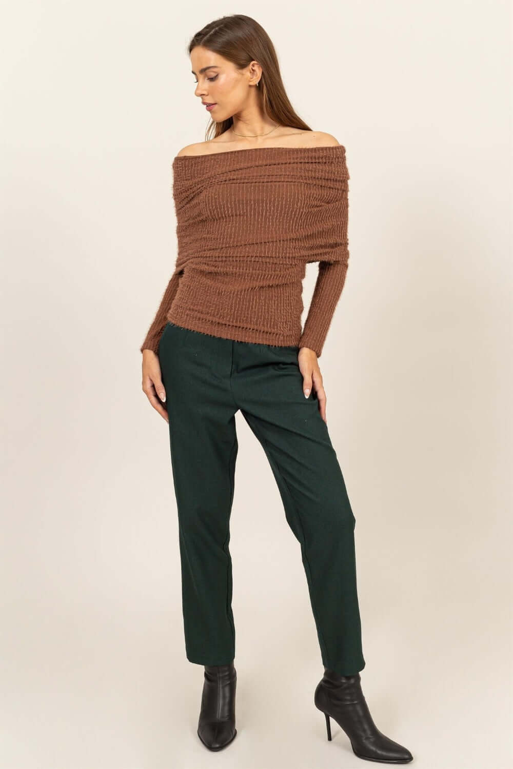 Mocha Brown Luxe Off-Shoulder Knit Top - Stylish & Comfortable, Tops, $ 35.00, A Moment Of Now™