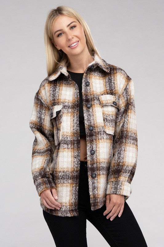 Shop Women's Cozy Plaid Flannel Shacket Jacket | Boutique Clothing, Shackets, USA Boutique