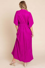 Magenta Surplice Maxi Dress with Pockets, BOMBOM, A Moment Of Now