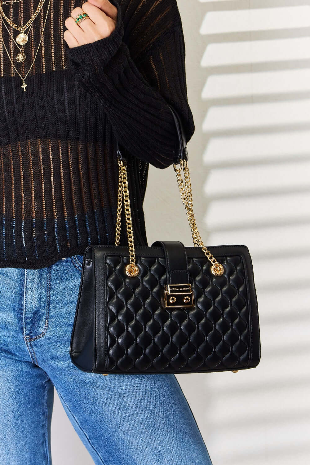 David Jones Black Quilted PU Leather Handbag, Shoulder Bags, $ 55.00, A Moment Of Now™