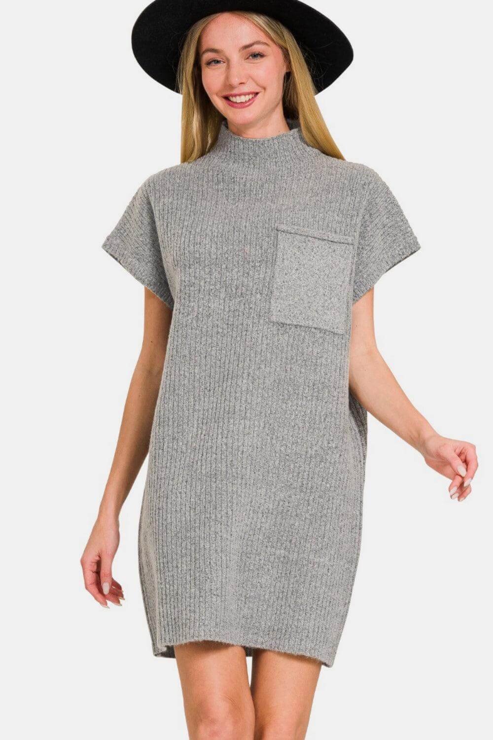 Grey Short Sleeve Sweater Mini Dress, Zenana, $ 46.00