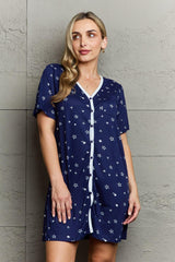Blue Quilted Quivers Button Down Sleepwear Night Gown Dress
