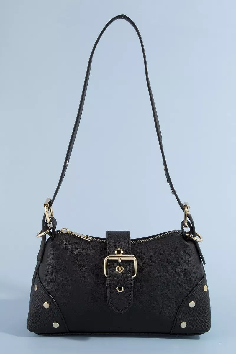 Studded Saffiano Buckle Strap Shoulder Bag | Boutique In USA, Shoulder Bags, $ 33.00, A Moment Of Now™