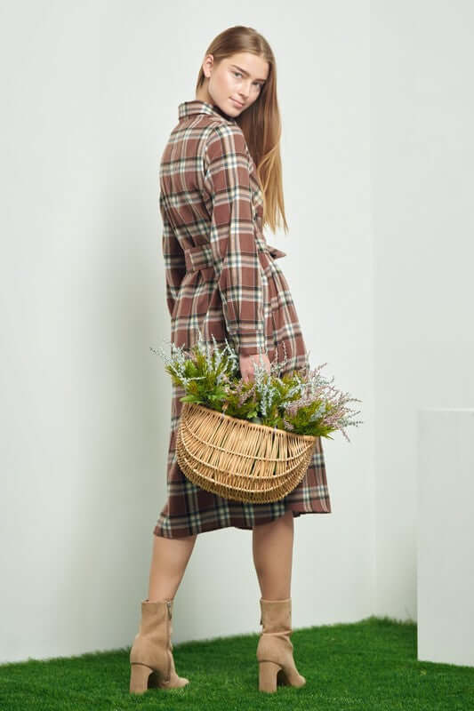 Shop Plaid Print Collar Long Shirt Drress | Women's Boutique Clothing, Dresses, USA Boutique