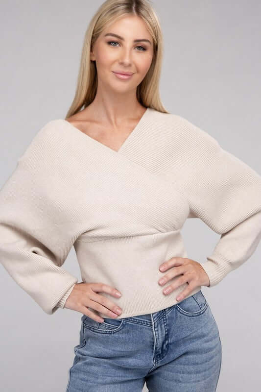 Viscose Cross Wrap Pullover Sweater, ZENANA, $ 41.95