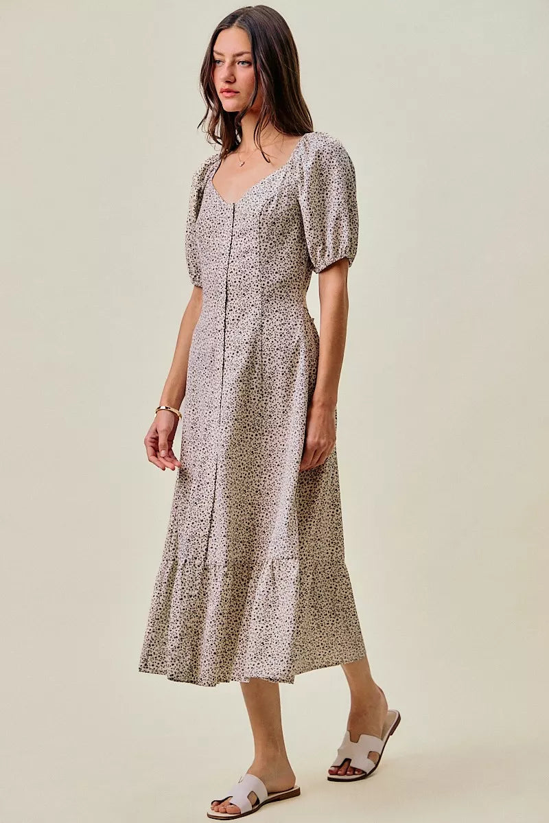 SO ME Ditsy Floral Self Belt On Elastic Waist Maxi Dress | Boutique In USA, Dresses, $ 69.00, A Moment Of Now™