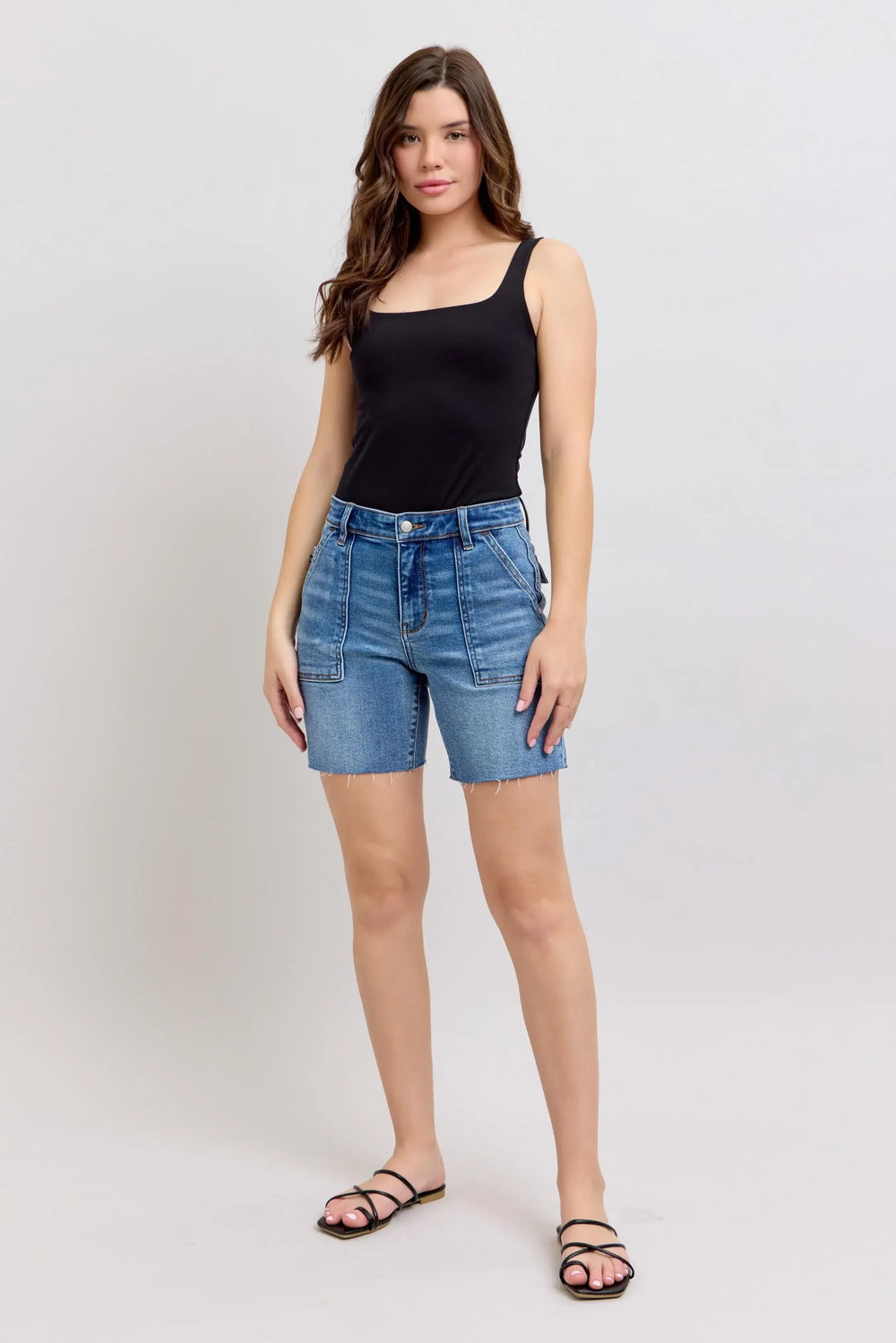 Judy Blue Mid Rise Bermuda Denim Shorts with Raw Hem | Plus Size, Shorts, $ 52.00, A Moment Of Now™