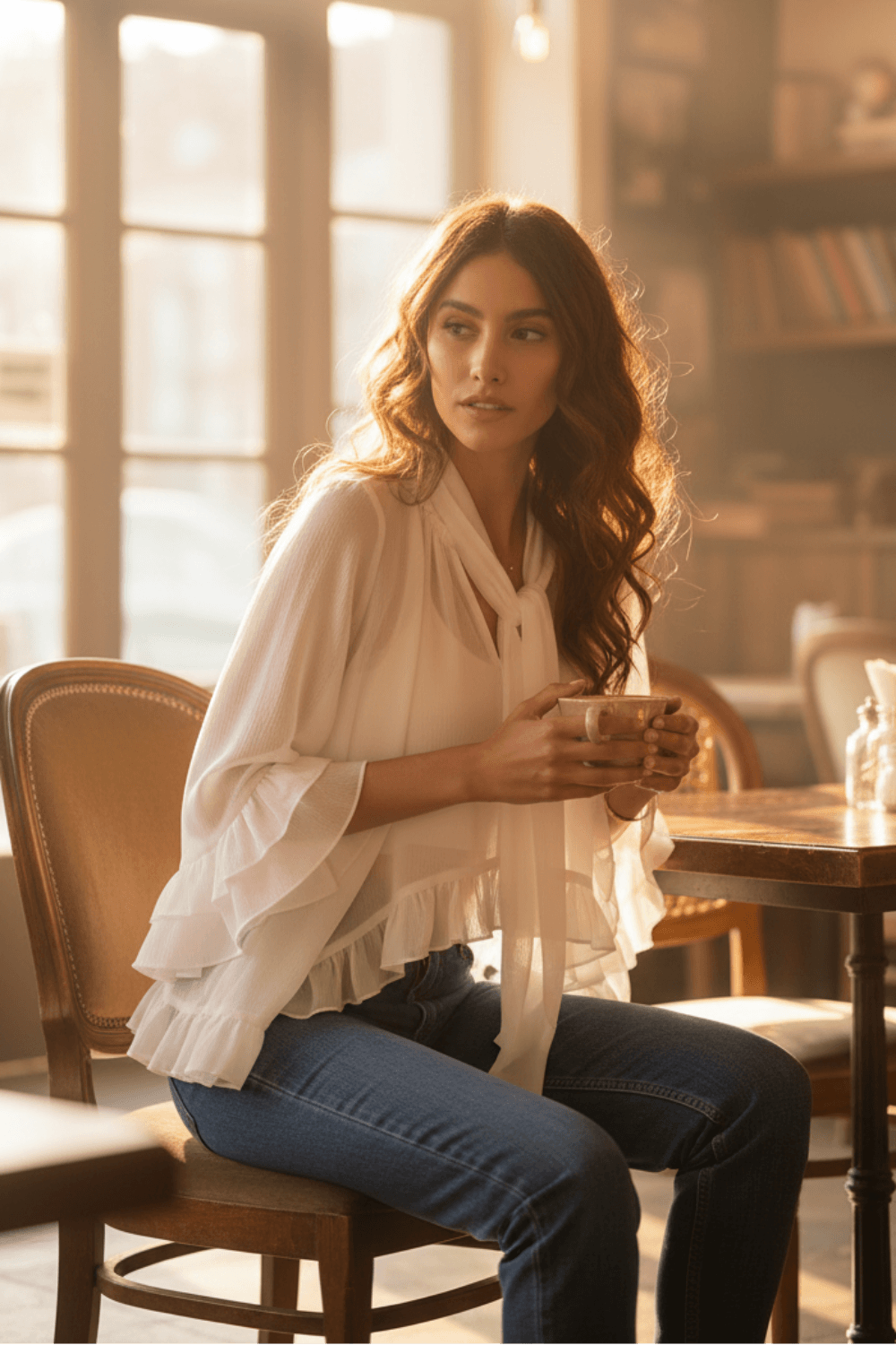 White Sheer Ruffle Bell Sleeves Bow Tie Flowy Blouse Top | Boutique In USA, Tops, $ 55.00, A Moment Of Now™