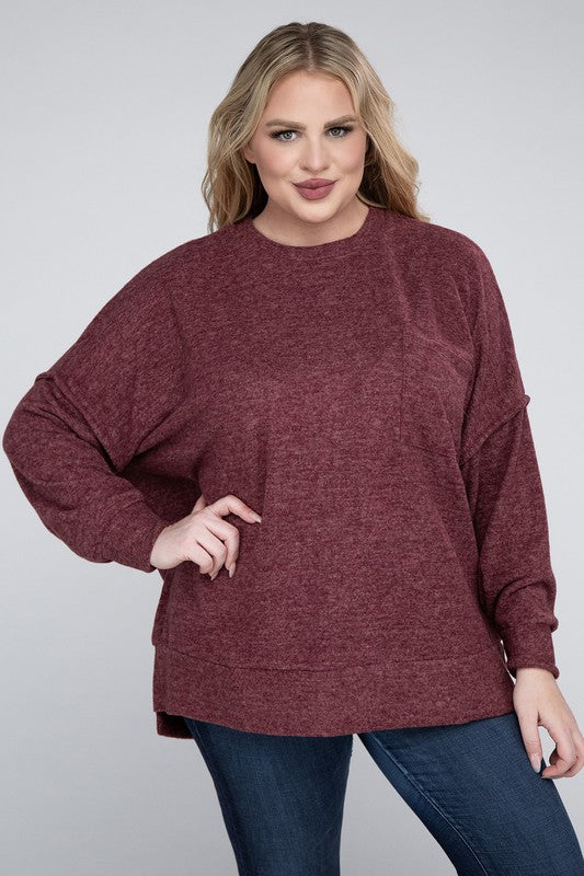 Shop Plus Size Women's Brushed Melange Drop Shoulder Sweater, Sweaters, USA Boutique