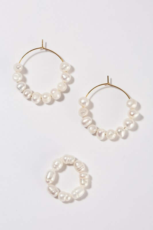 Natural Pearl Hoop Ring & Earring Jewelry Set, Jewelry Sets, $ 24.95, A Moment Of Now™