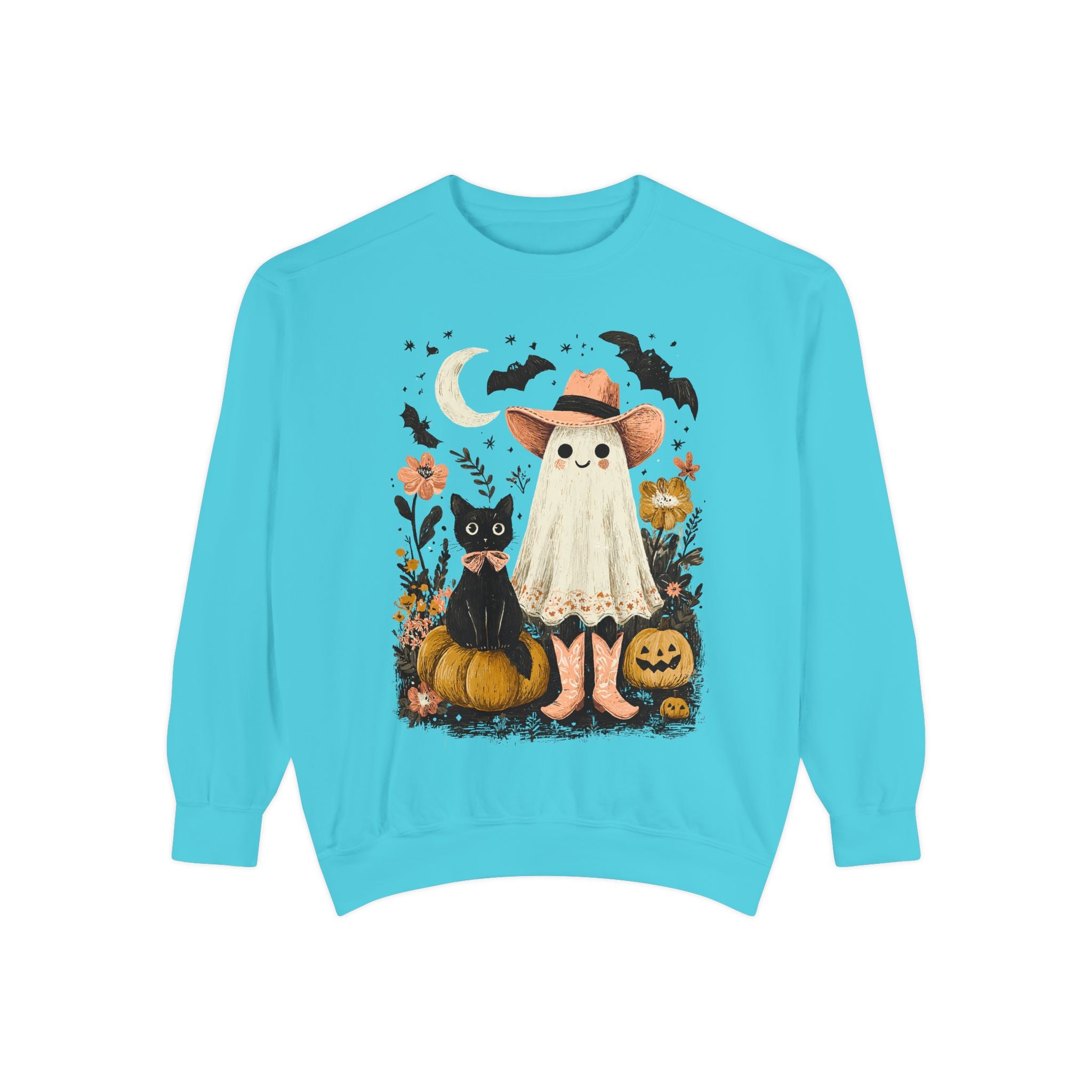 Halloween Ghost Costume Sweatshirt — Cute Ghost, Black Cat & Pumpkins Fall Pullover - sweatshirt product image 10