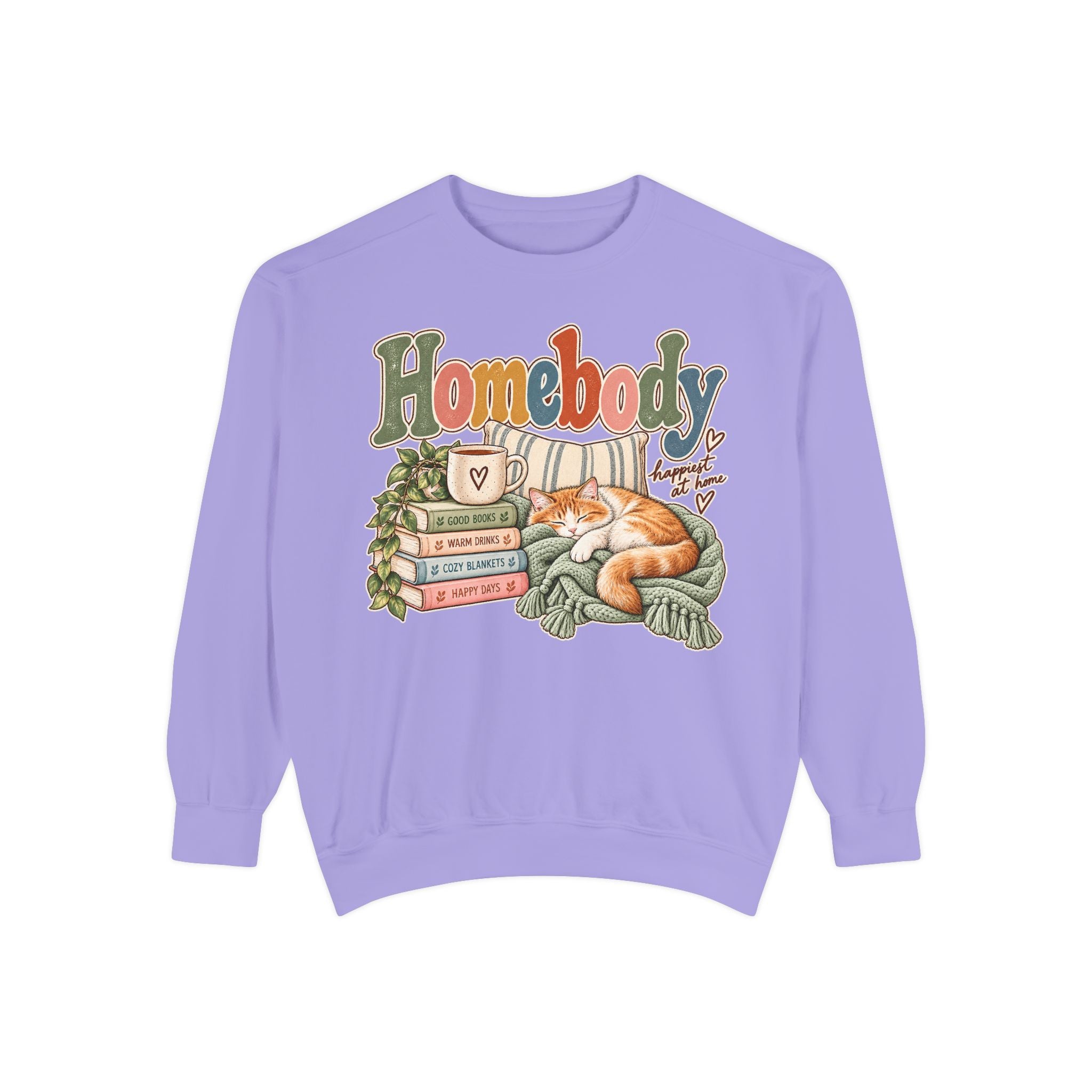 Homebody Sweatshirt — Cozy Cat & Bookstack Crewneck - sweatshirt product image 16