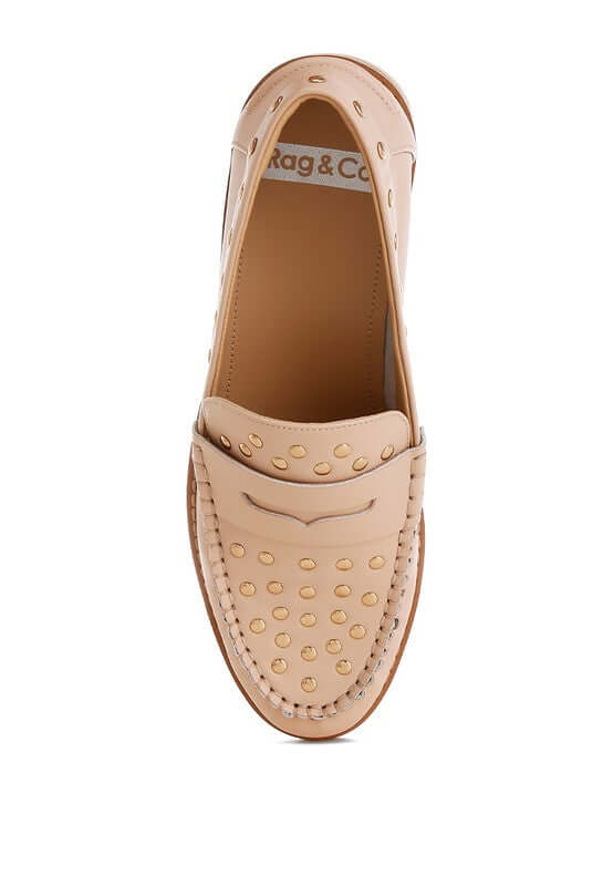 Oglavia Studs Embellished Leather Loafers - Bold Style, Loafers, $ 109.00, A Moment Of Now™