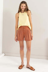 Clay Brown High Waist Pleated Linen Shorts, HYFVE, A Moment Of Now