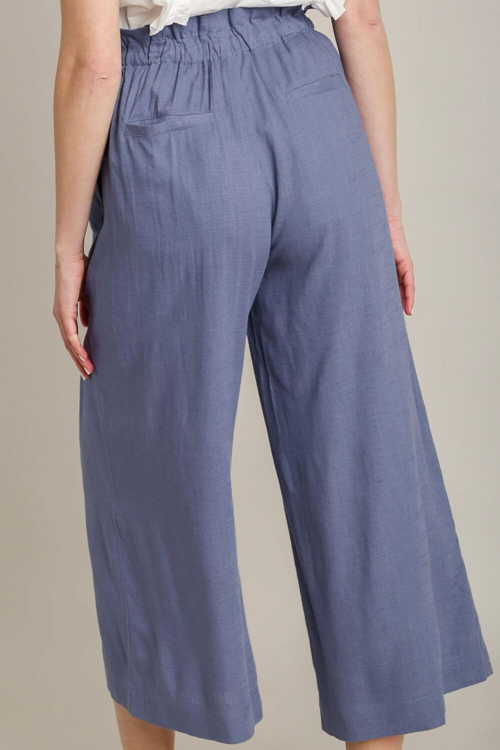 Dusty Blue Linen Wide Fit Pants with Drawstring, Pants, $ 59.00, A Moment Of Now™