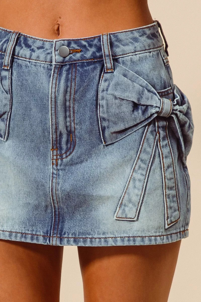 SO ME Bow Knot Pocket Denim Mini Skirt | Boutique In USA, Skirts, $ 59.00, A Moment Of Now™